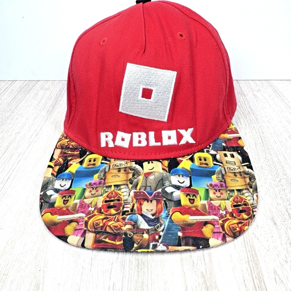 Roblox Snapback Hat Red Youth OSFM Adjustable Flat Brim Character Print Cap